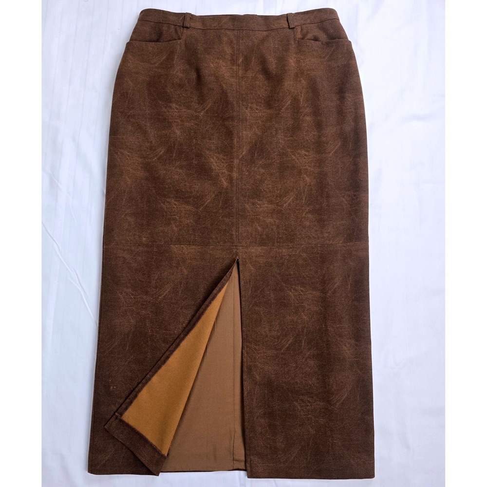 Vintage Conrad C Collection Brown Textured Stretch Maxi Skirt Slit Pockets 16